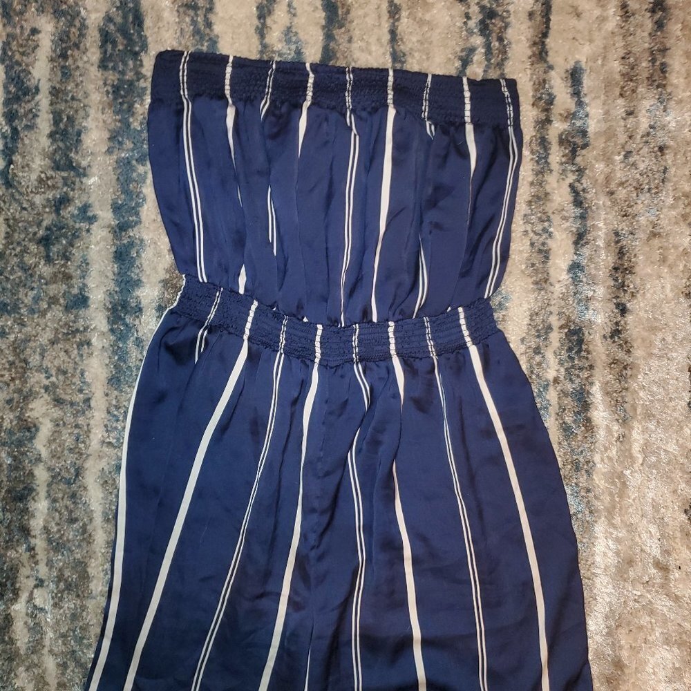 FOREVER 21 Satin blue-and-white striped jumpsuit || sz Sm GUC - Picture 5 of 13